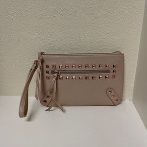 Faux leather cream / nude wristlet clutch W/ studs